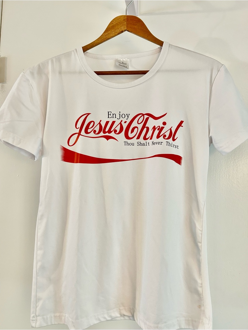 Women's White Short-Sleeve Tee with Red 'Jesus Christ' Graphic